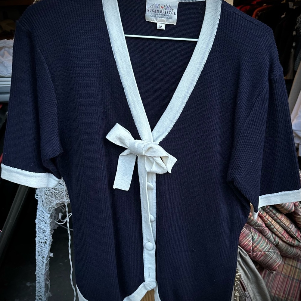 Blue Sweater with cute white tie in front